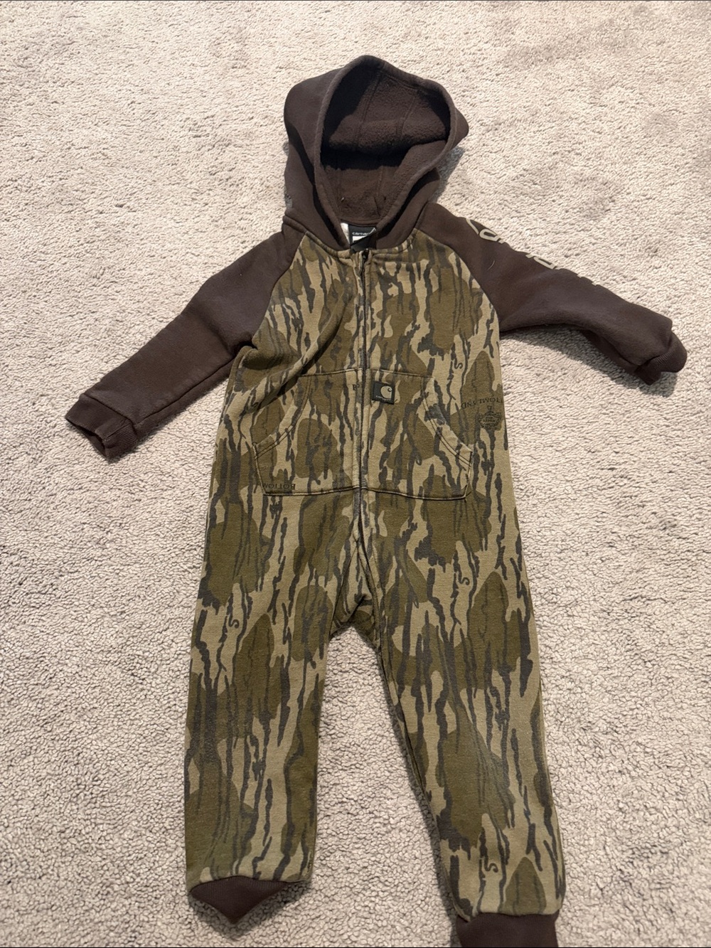 Carhartt Brown & Olive Camo Hooded Baby One-Piece Jacket